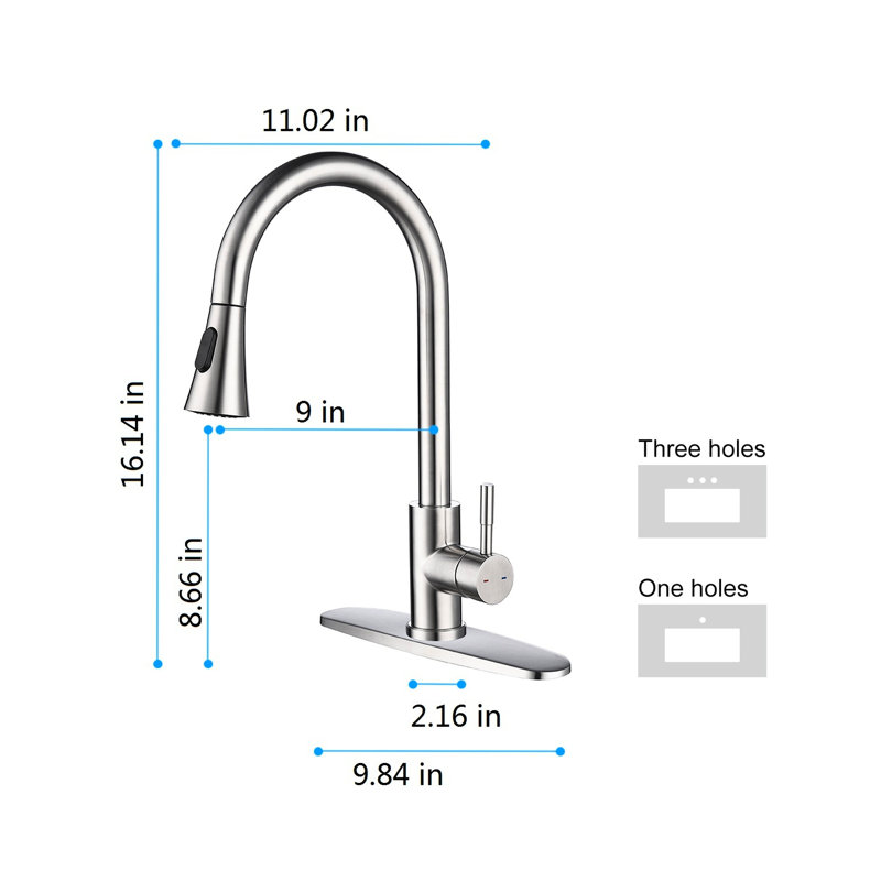 Modern Pull Out Spray Kitchen Faucet In Stainless Steel, Brushed Nickel Color, Simple Installation Method, Brushed Nickel