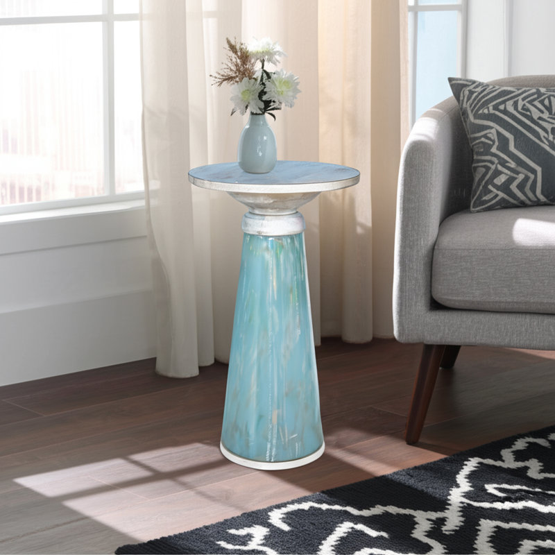 Glass and Wood Accent Table with Tapered Base and Modern Design