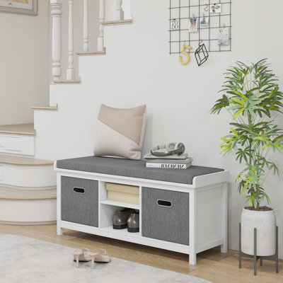 Shoe Bench With Cushion, Storage Bench For Entryway With Padded Seat, 2 Drawers And Adjustable Shelf