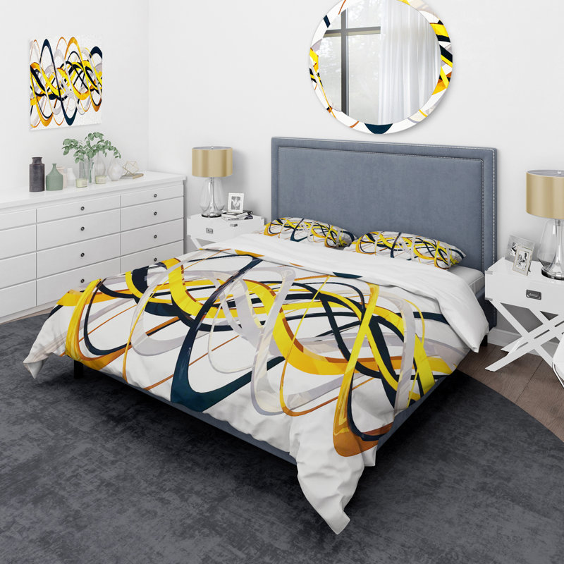 Or et argent Helix - ensemble de housse de couette abstrait - microfibre de polyester