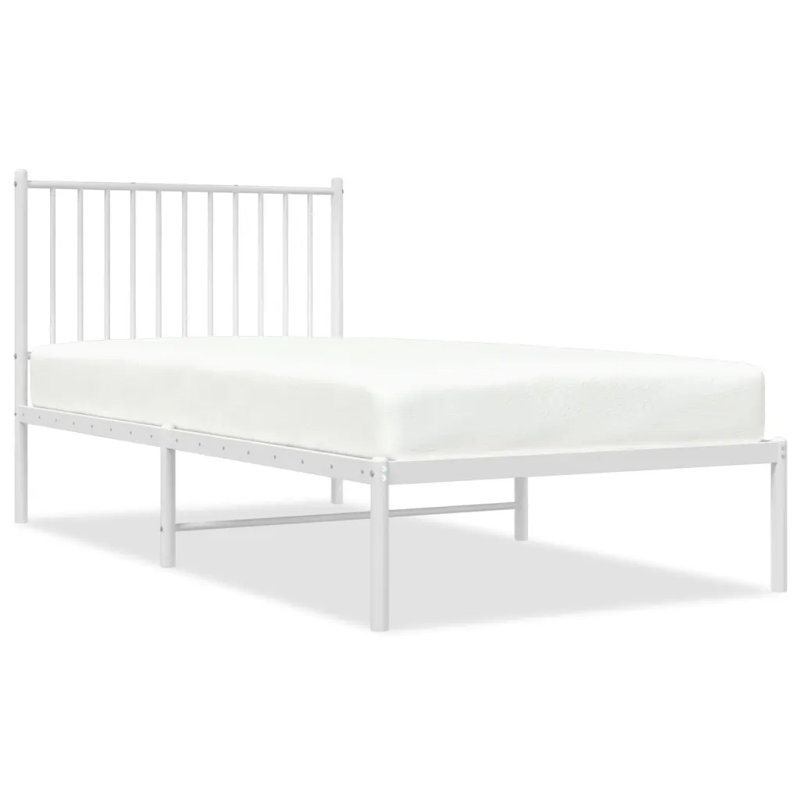 Metal Bed Frame with Headboard White, 90 x 190cm