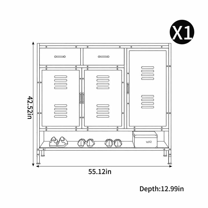 American industrial style shoe cabinet, Cream, 42.52" H x 55.12" W x 12.99" D