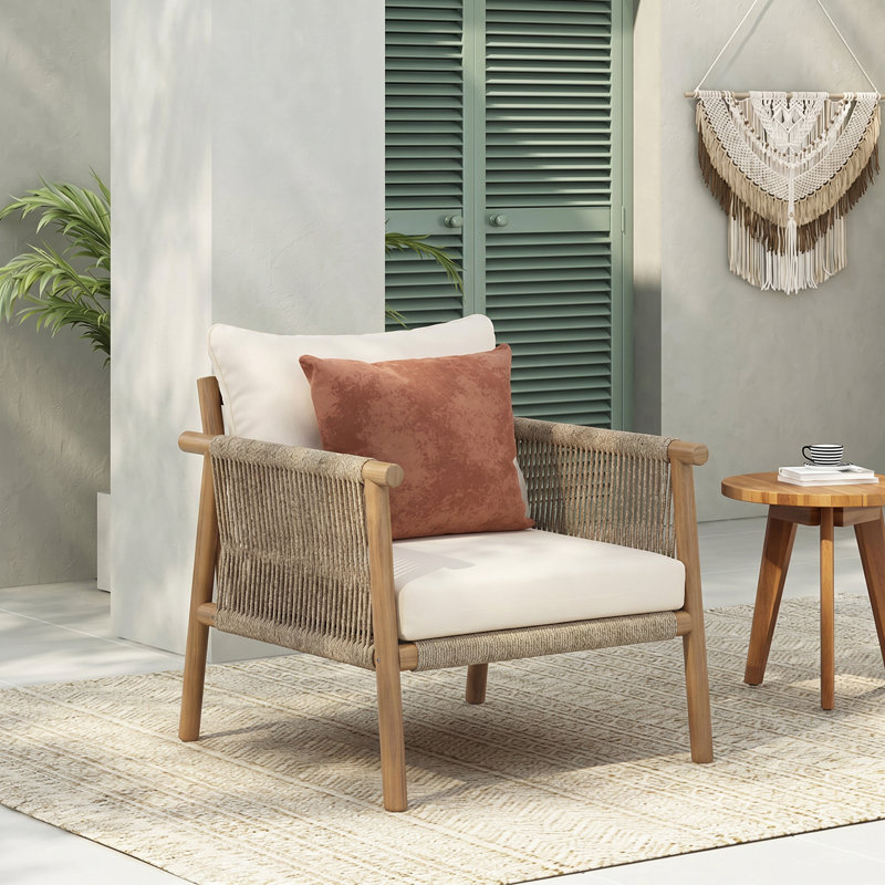 28" Modern Outdoor Woven Lounge Chair, Cushions Included