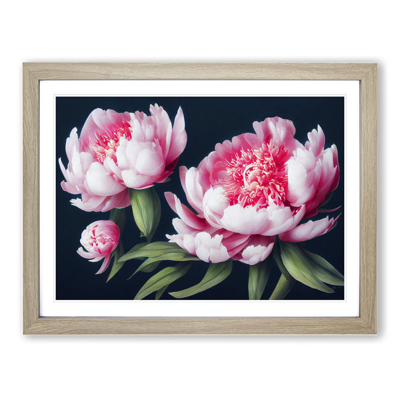 XH1022-7589X Royal Peonies - Single Picture Frame Painting, 46cm H x 64cm W x 2cm D, Oak 