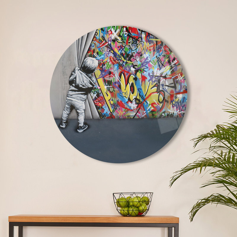 Art mural en verre trempé mettant en vedette le style Graffiti de l'artiste Martin Watson, convient à la décoration intérieure | Rond