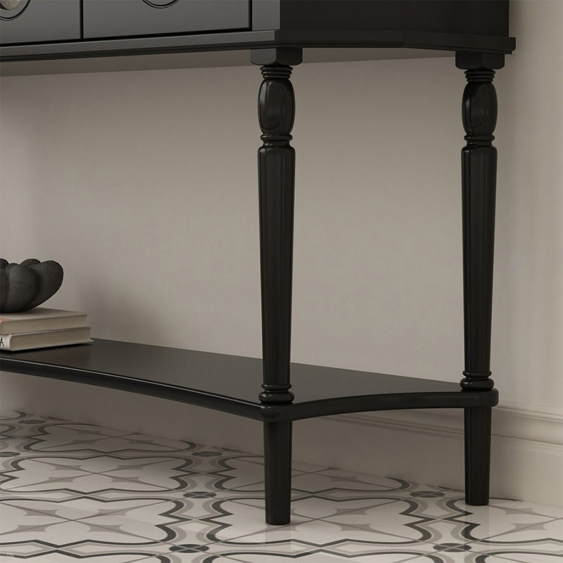 Console demi-cercle en bois massif noir, Black