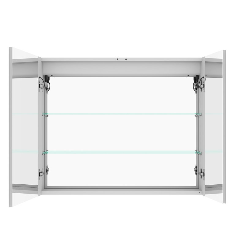 Armoire de rangement pour salle de bain 36 po x 30 po - Miroir à brouillard à DEL, portes doubles, contrôle de luminosité 3000k 6000k, 4 tiroirs et plus, miroir de coiffeuse American Design