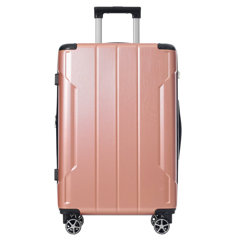 Valise rigide, valises en ABS léger et durable avec roues doubles, bagage de voyage extensible à carreaux de 24 pouces (rose)