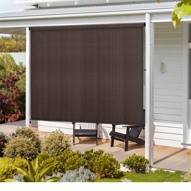 Store à enroulement semi-transparent d'extérieur avec store enroulable à cordon, Chocolat, Rectangle 72 po x 72 po