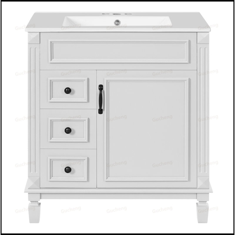 Meuble-lavabo 30 po avec 2 tiroirs et tablette réglable, Blanc