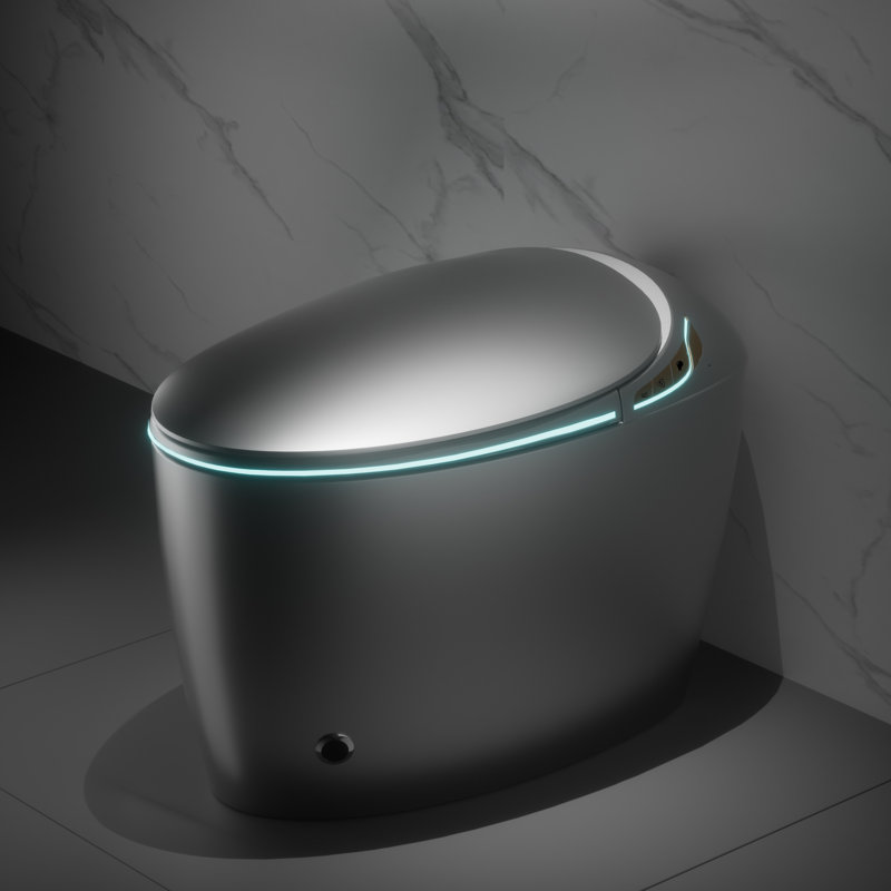 Toilette intelligente avec technologie de pointe, siège à ouverture / fermeture automatique, capteur de pied, toilette moderne à unité de salle de bain grise, fonctionnement du siège, capacité d'auto-nettoyage