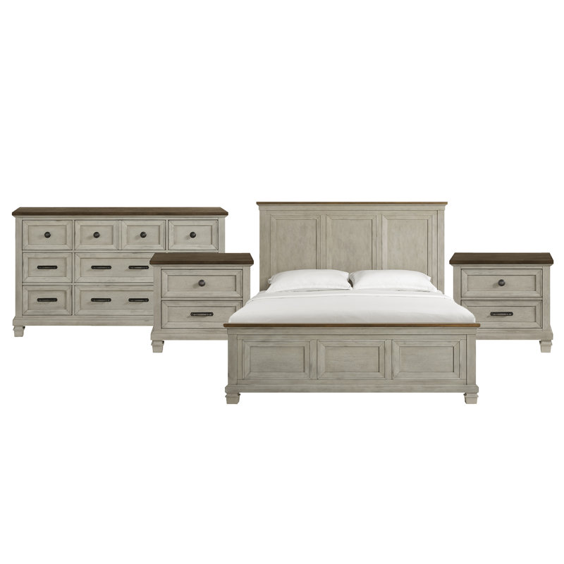 Ensemble de chambre avec grand lit 5 pièces Berryhill en brun moyen et pierre délavée, Grand