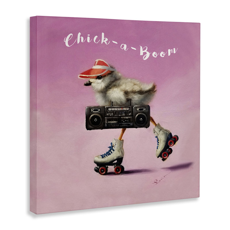Art mural Chick-A-Boom Boombox Bird, par Lucia Heffernan, H 17 po x l 17 po