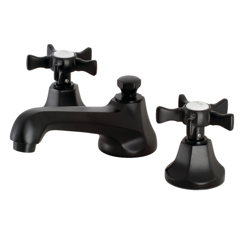 Robinet de salle de bain espacé Kingston, Noir mat, Croix