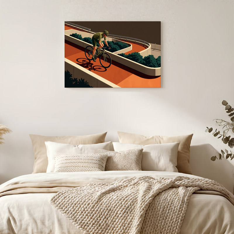 «Green Jersey Cyclist on Orange Curved Track», art mural sur toile, H 16 po x l 24 po