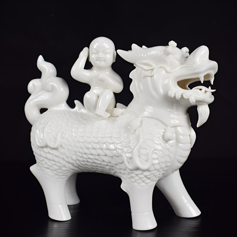 Figurine Kylin en céramique fine pour harmonie et chance
