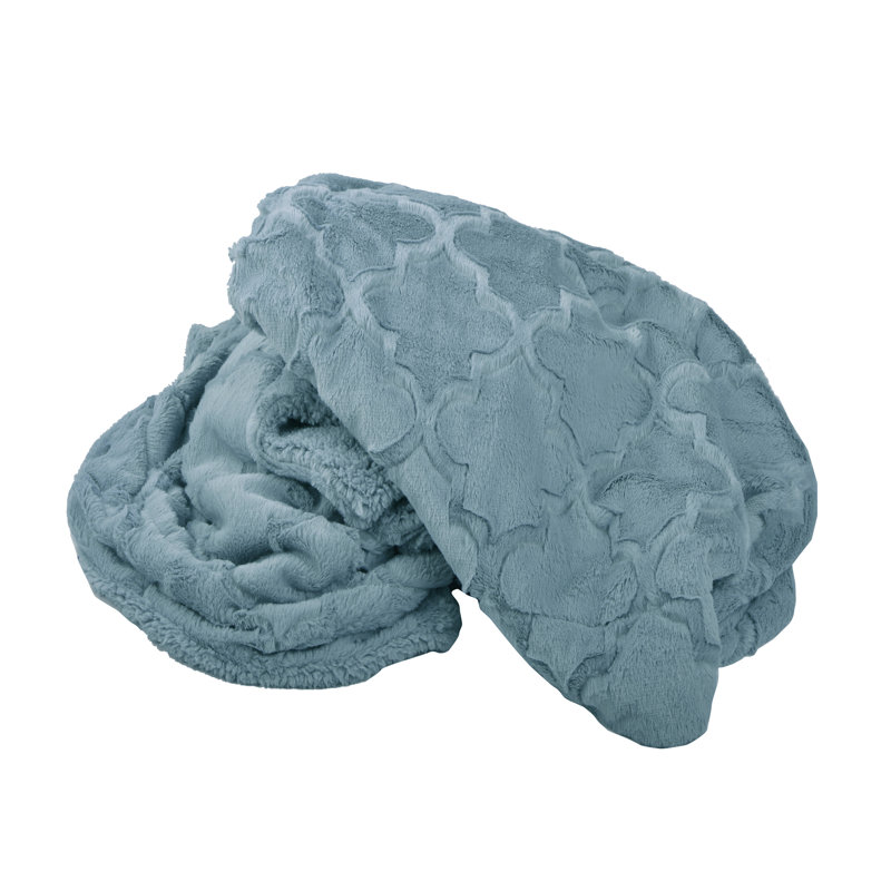 Jeté en fausse fourrure Ashley, Bleu argenté, L 80 po x L 60 po