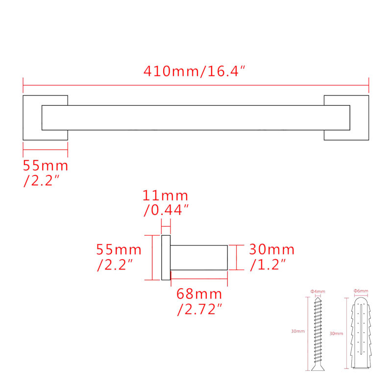 41cm Wall Mounted Required Towel Bar, Black
