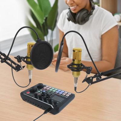 All-in-One Live Streaming Audio Mixer Kit, Bluetooth Sound Card Board & BM800 Mic Set for PC, Smartphone and Studio Podcast