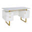 Bureau blanc et doré pour bureau avec tiroirs et rangement-460878524
