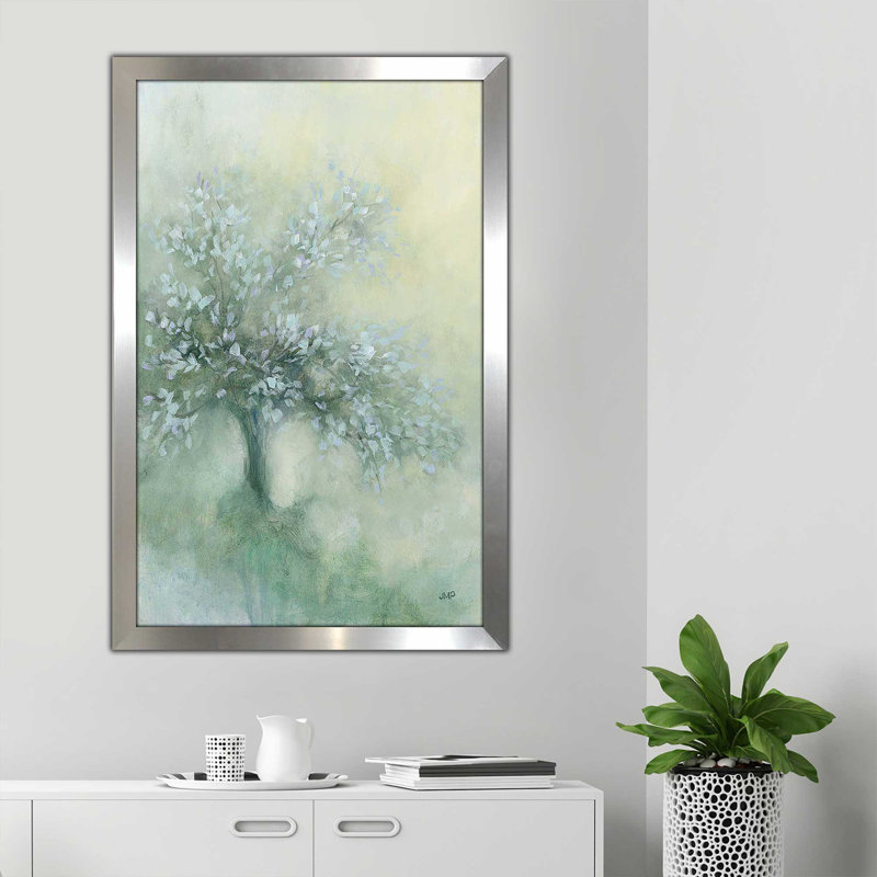 «Subtle Tree I» par Julia Purinton - Peinture, H 39,5 po x l 27,5 po x P 0,75 po, Encadrement argenté