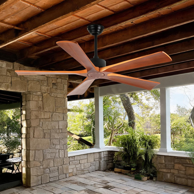 Ventilateur de plafond intérieur en bois avec télécommande, moteur à courant continu à 5 pales de 52 pouces, style Mid-Century moderne pour les salons de patio et les chambres