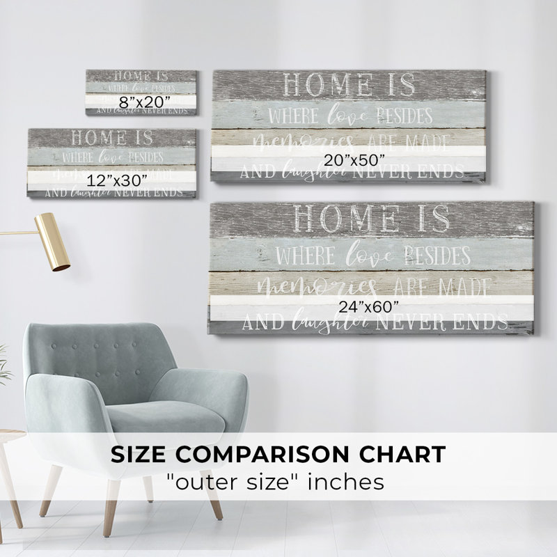 Art textuel «Home is where on» sur toile, H 20 po x l 50 po x P 1,5 po