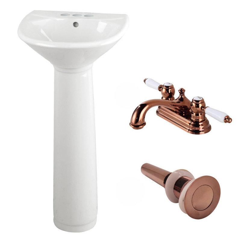 The Renovators Supply Inc. 14.5'' White Ceramic U-Shaped Bathroom Sink with Faucet and Overflow