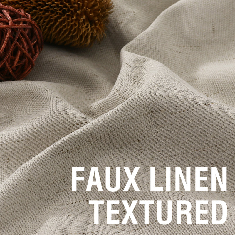 Faux Linen 100% Blackout Curtains for Bedroom Thermal Insulated Textured Linen Look Curtain Back Tab/Rod Pocket/Hook Belt Draperies 2 Panels