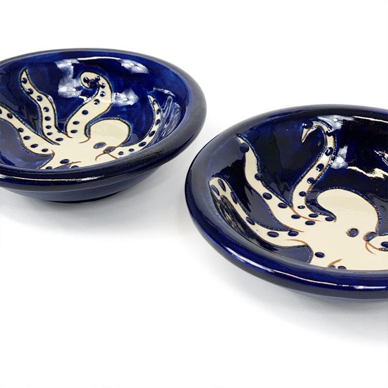 Calliope 90ml Handmade Ceramic Dessert Bowl, Blue/Black/White