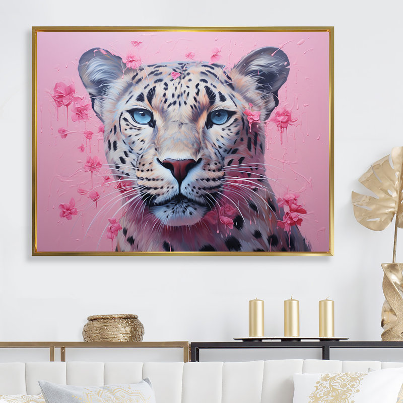 «Whimsical Leopard Prowl» sur impression sur toile, Cadre flottant doré, H 24 po x l 32 po x P 1 po