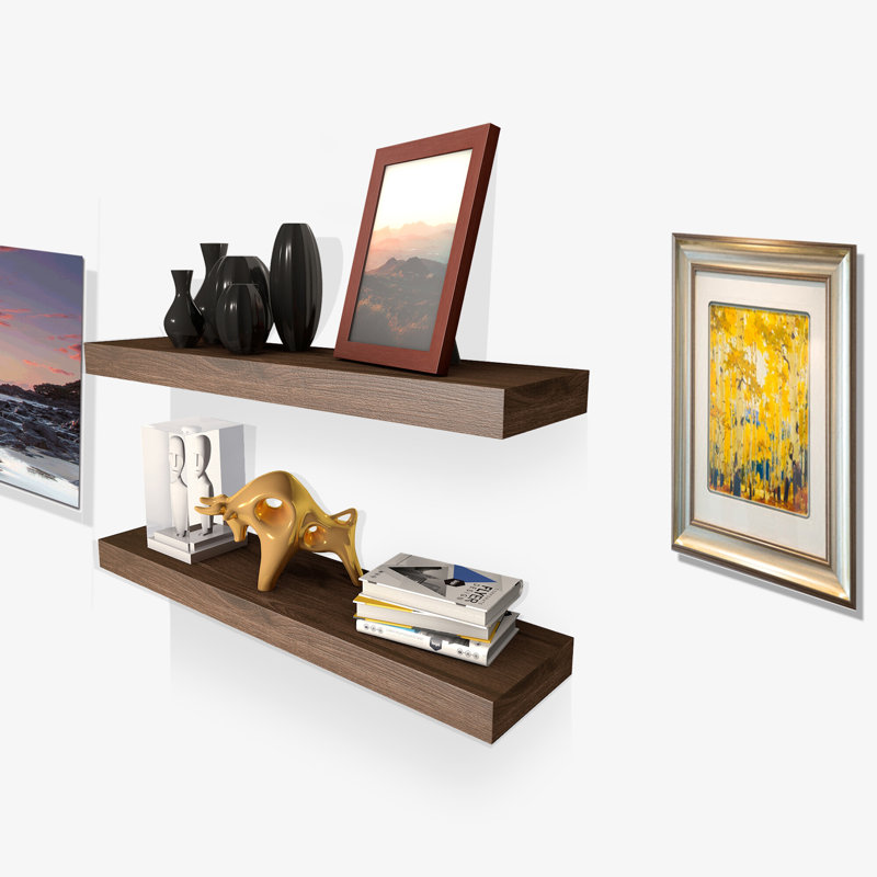 Solid Wood Floating Shelf, Walnut, 1.57" H x 16" W x 6" D