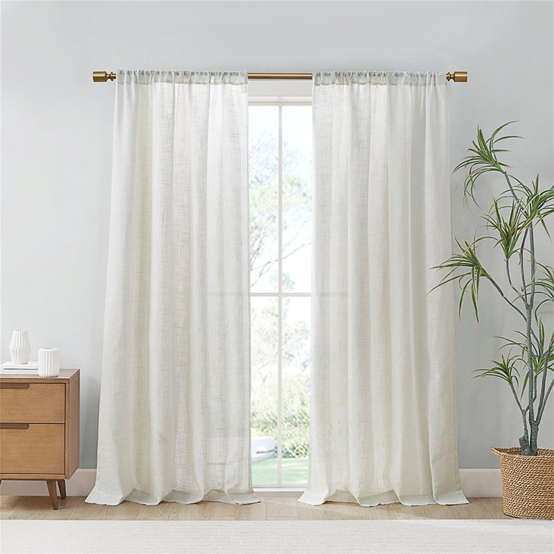 Linen Blend Light Filtering Curtain Panel Pair For Natural Soft White Window Treatment With Oeko-Tex Certification., White