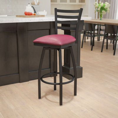 Lomonaco Ladder Back Swivel Metal Barstool with Vinyl Upholstered Seat
