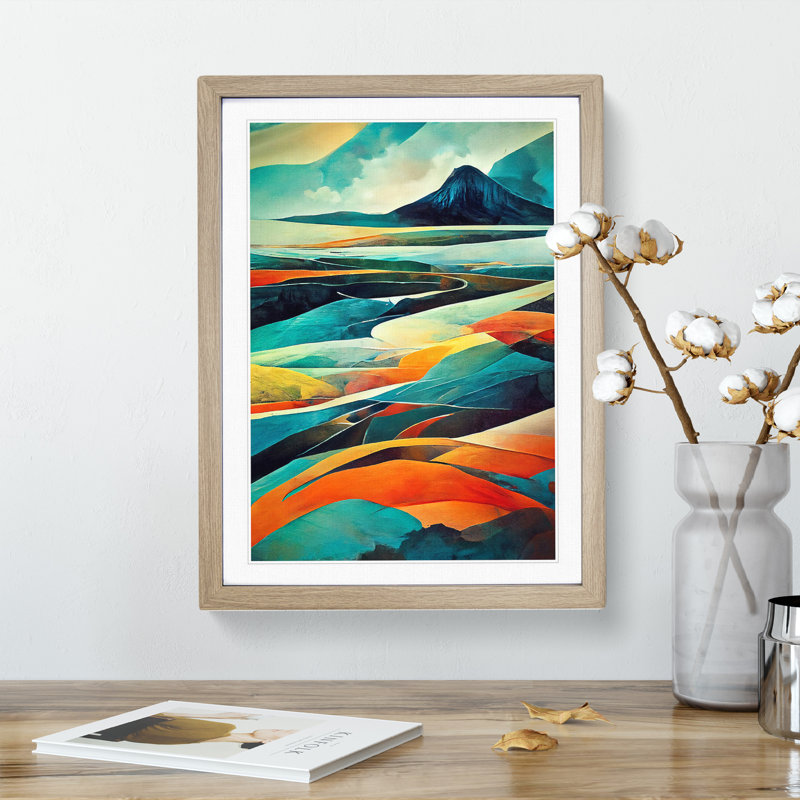 XV1022-353X Abstract Mountain Landscape No.1 - Print, Oak Framed, White, 46cm H x 34cm W