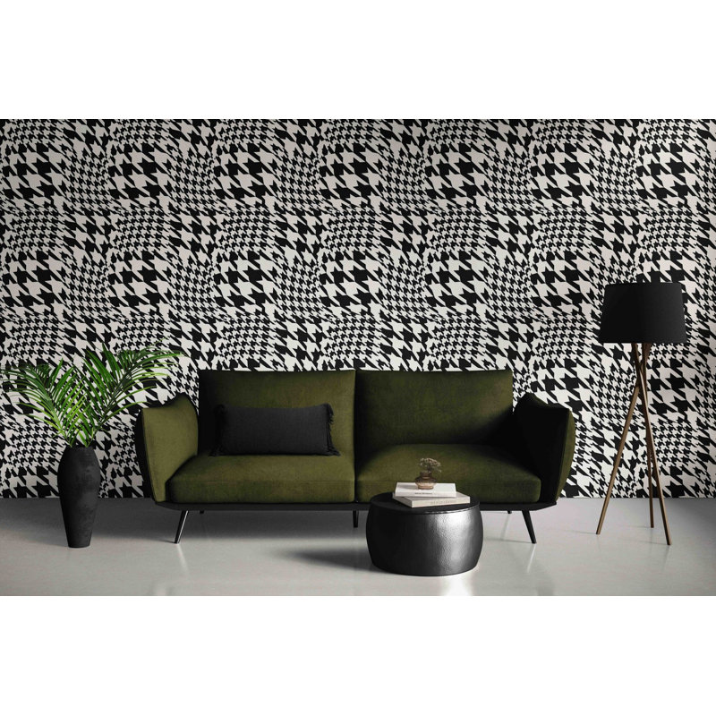 Warped Houndstooth Wallpaper, Black/White
