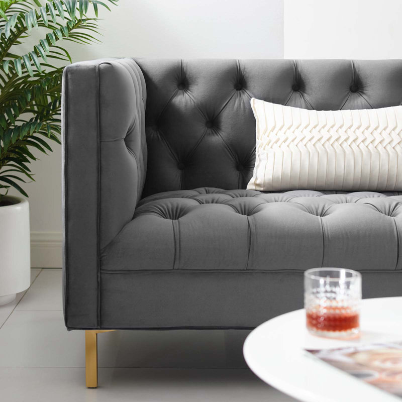 Delight Tufted Button Performance Velvet Sofa, Gray Velvet
