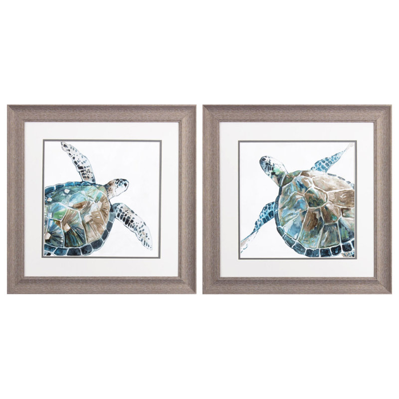 «Neutral Sea Turtle», ensemble de 2 peintures encadrées