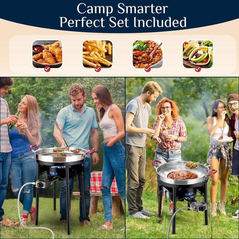 Arc 23" Concave Comal Set W/50,000btu Propane Grill Burner, Stainless Steel Griddle Fryer Cookware Set, Paella Burner And Stand Set, Disco Para Cocinar, Discada Disc Outdoor Cooker, Tacos Stir Fry Wok