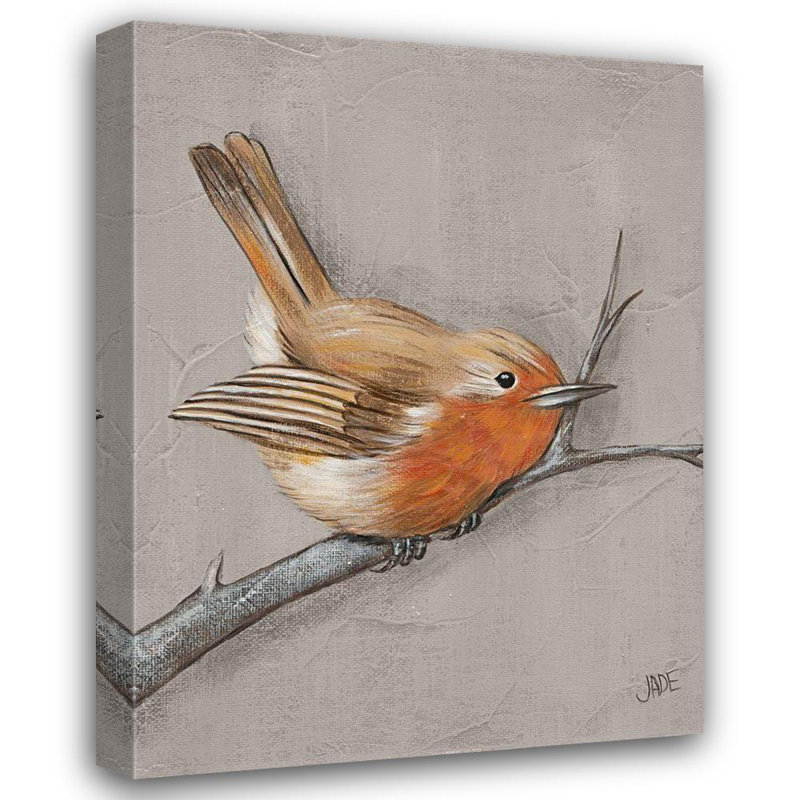 «Red Bird Barrel Studio Reynolds, Jade», art sur toile tendue: Winter Bird II, H 24 po x l 19 po
