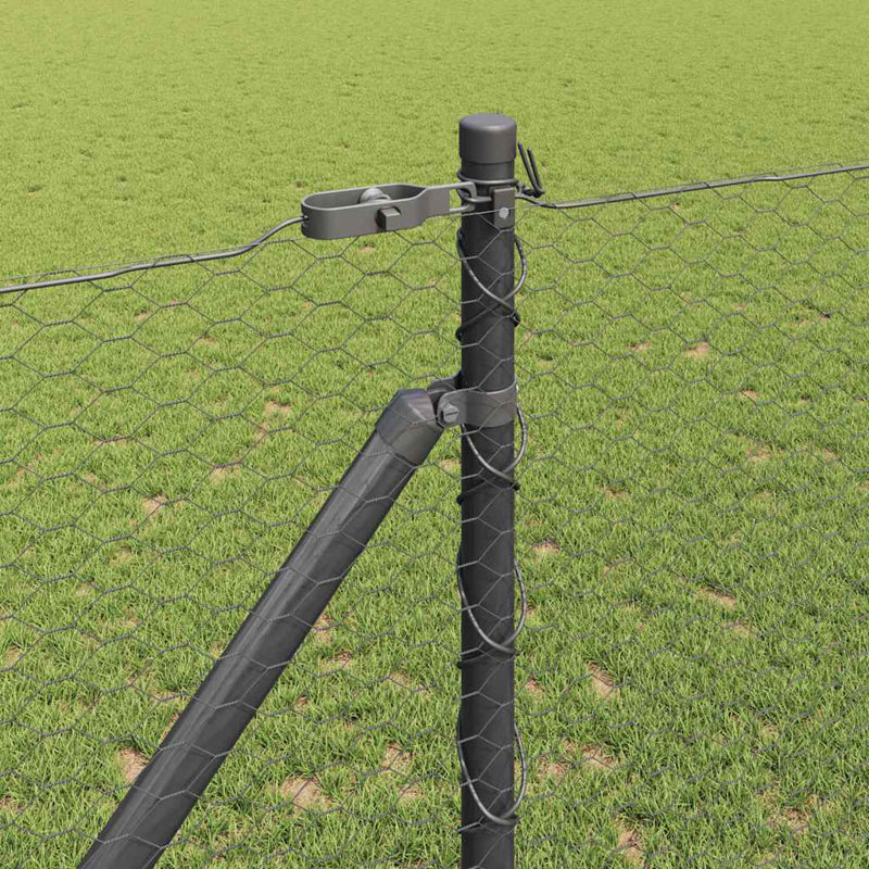 Vidaxl Fence With Posts PVC-Coated Steel, Grey, 120cm H x 2500cm W x 3.2cm D