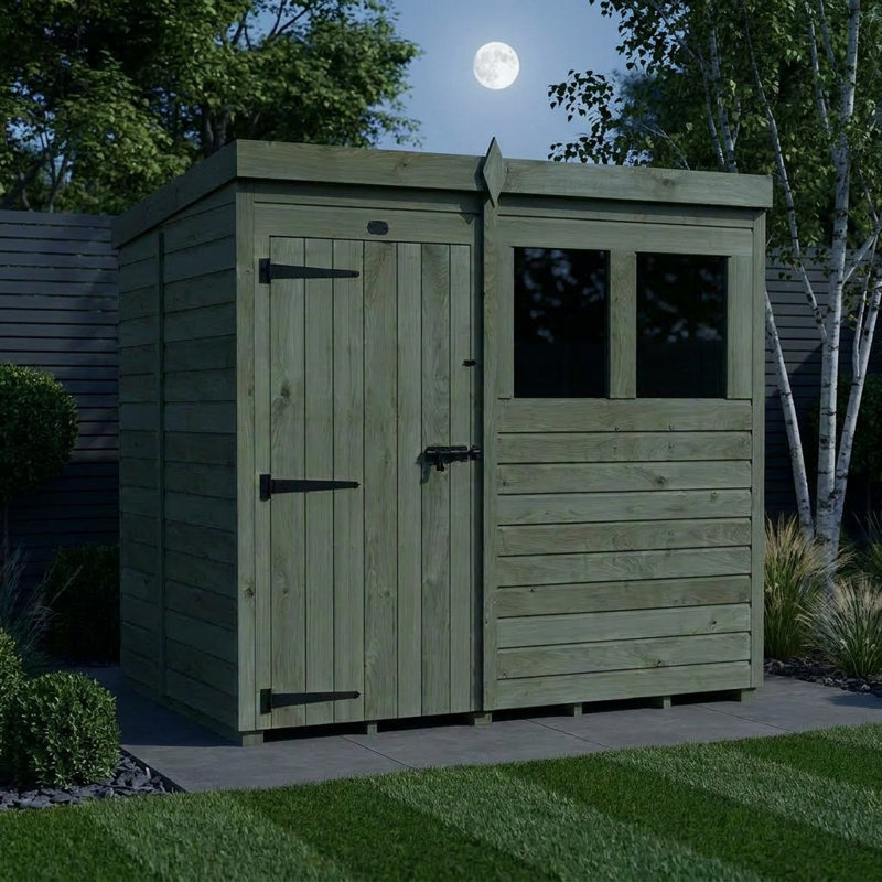 Total Sheds 7ft x 5ft Pent Garden Shed - Single Door - With Windows - Pressure Treated Timber - UK Manufactured