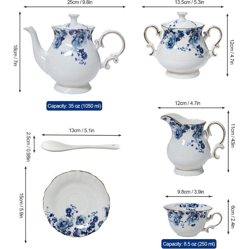 Blue and white porcelain tea set