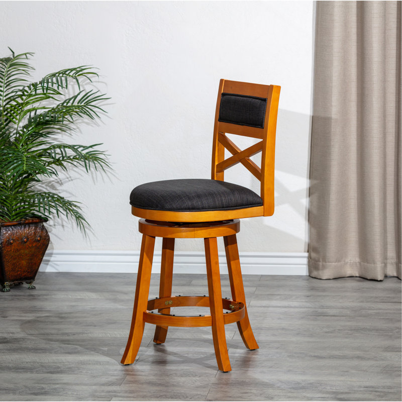 30" Bar Height X-Back Swivel Stool, Fabric Seat, Gray Seat/Orange Frame