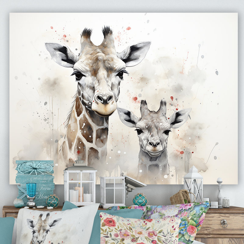 Famille de girafe beige ludique, Toile tendue, H 12 po x l 20 po x P 1 po