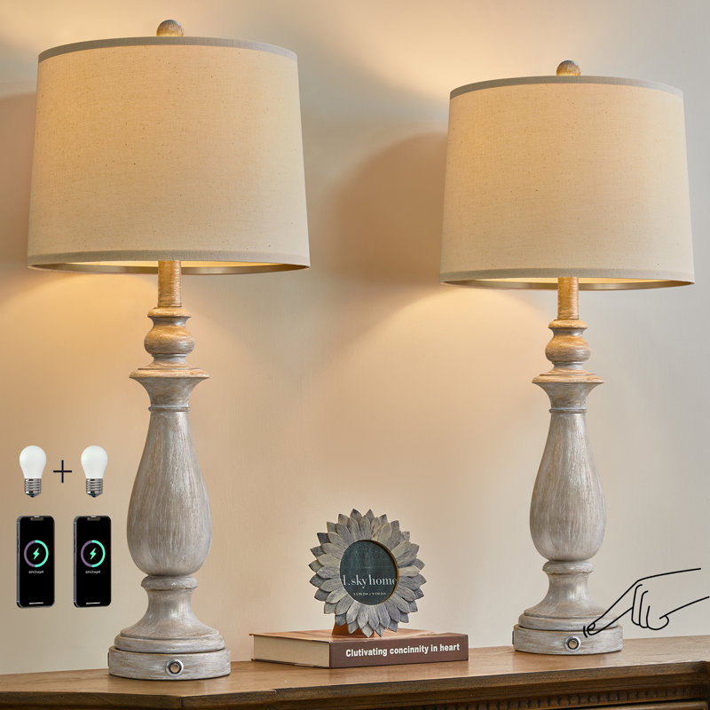 Crestshire 27.75＂Farmhouse Dimmable Touch Lamp for Living Room,Dining Room,Bedroom with USB Port(Bulb Included)