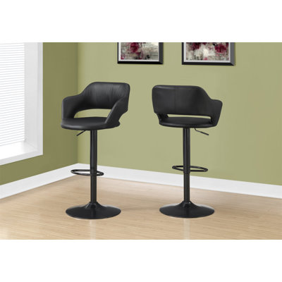 Bar Stool, Swivel, Bar Height, Adjustable, Black, Leather Look, Contemporary, Modern