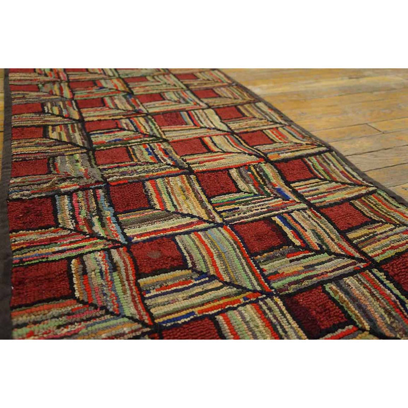 Antique Hooked Folk Art Log Cabin Design American Small Scatter Size Rug