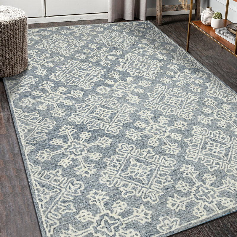 Laurent Hand-Tufted Geometric Natural Wool Area Rug, Rectangle 7'6" x 9'6"