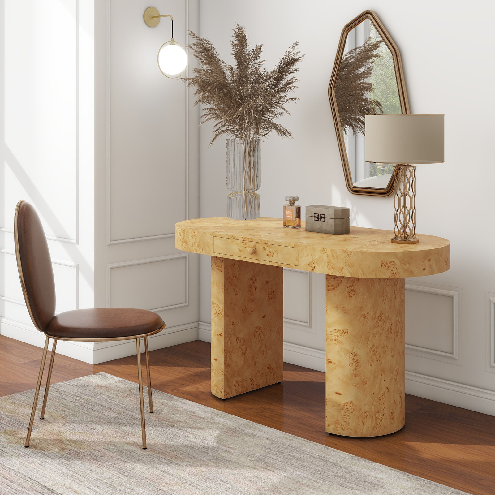 Hurston 55.5 " Computer Desk, Natural Brown